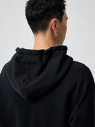 SIMPLE PROJECT Cotton Blend Zip Up Hoodie in Navy Blue - On Model