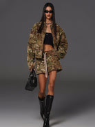 SMFK Cotton Blend Cargo Shorts in Multi - On Female Model