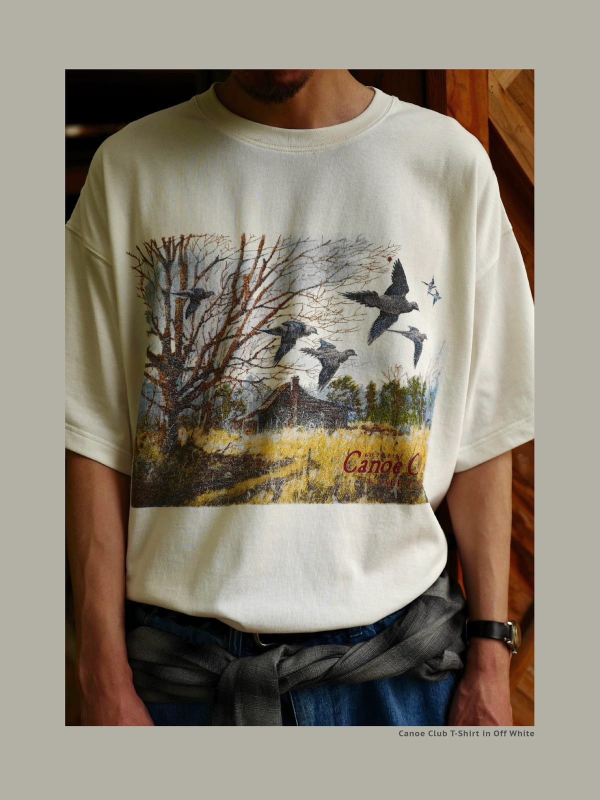 USAGE Canoe Club Graphic Cotton T Shirt in White - On Male Model