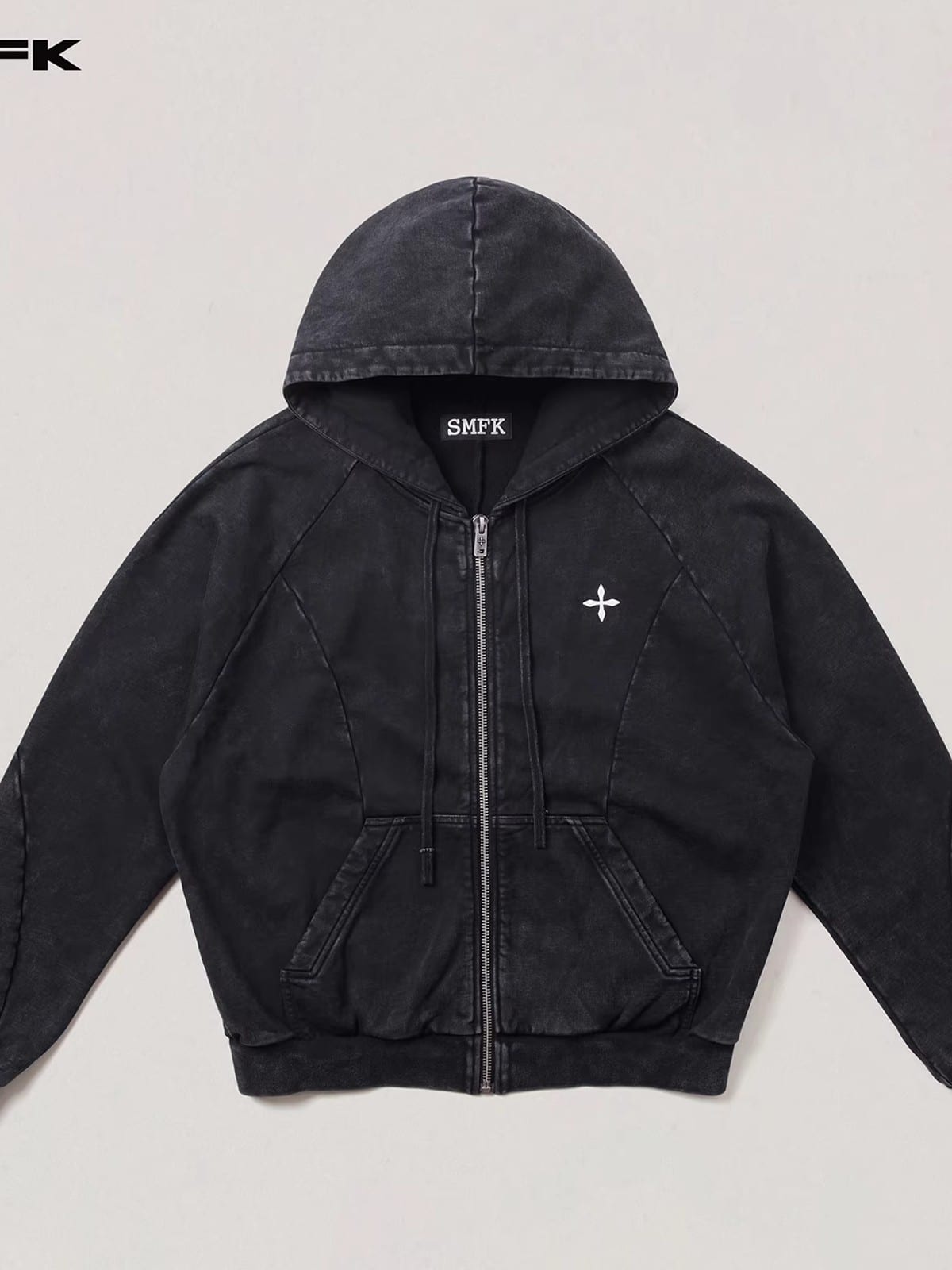 SMFK Washed Cotton Zip Up Hoodie in Gray