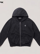 SMFK Washed Cotton Zip Up Hoodie in Gray