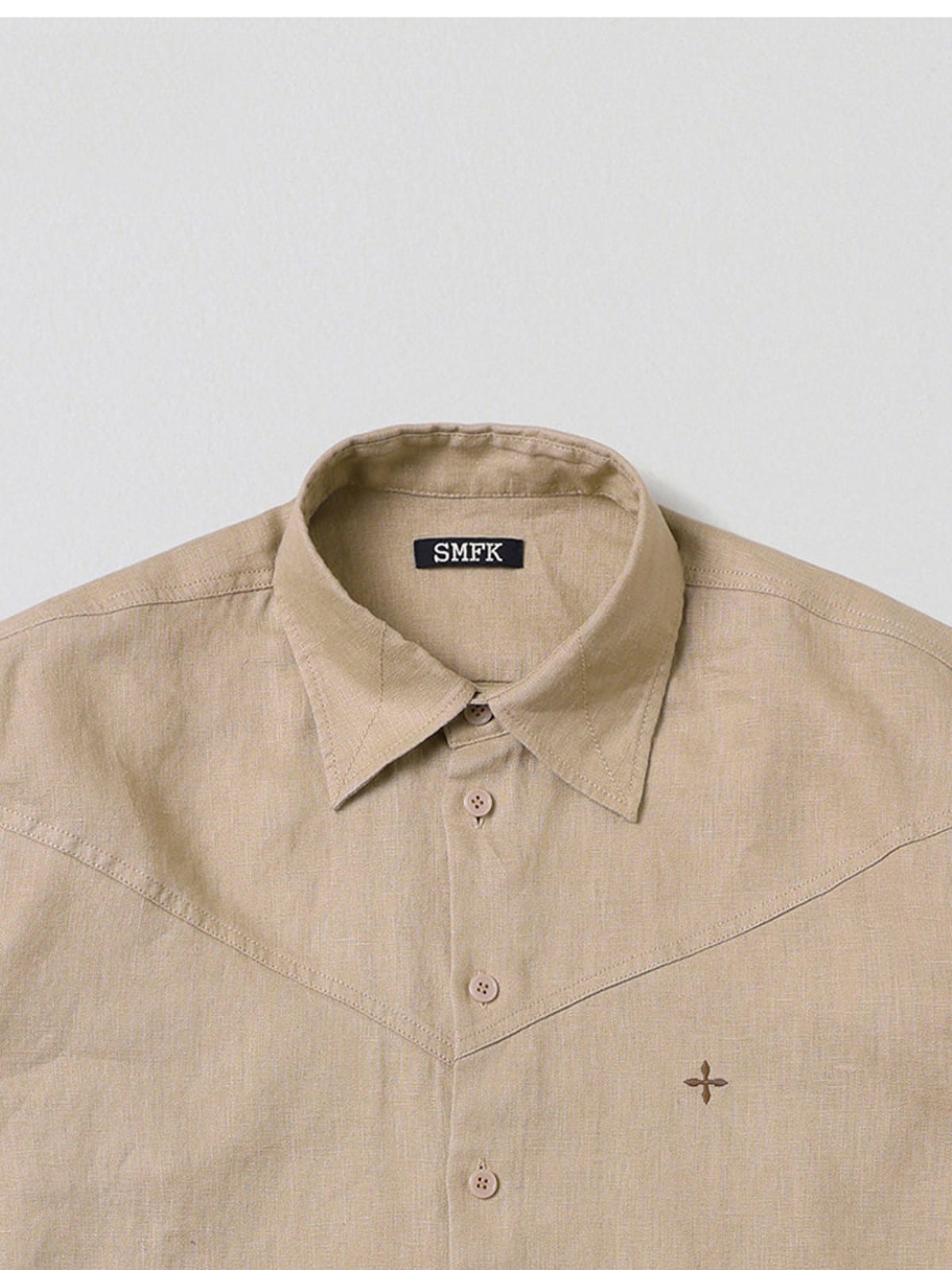 SMFK Long Sleeve Linen Button Down in Beige - Detail