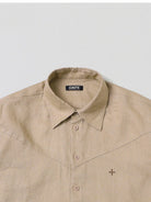 SMFK Long Sleeve Linen Button Down in Beige - Detail