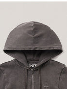 SMFK Vintage Wash Zip Up Cotton Hoodie in Gray - Detail