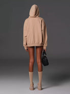 SMFK Cotton Wool Oversized Zip Up Hoodie in Beige - On Model