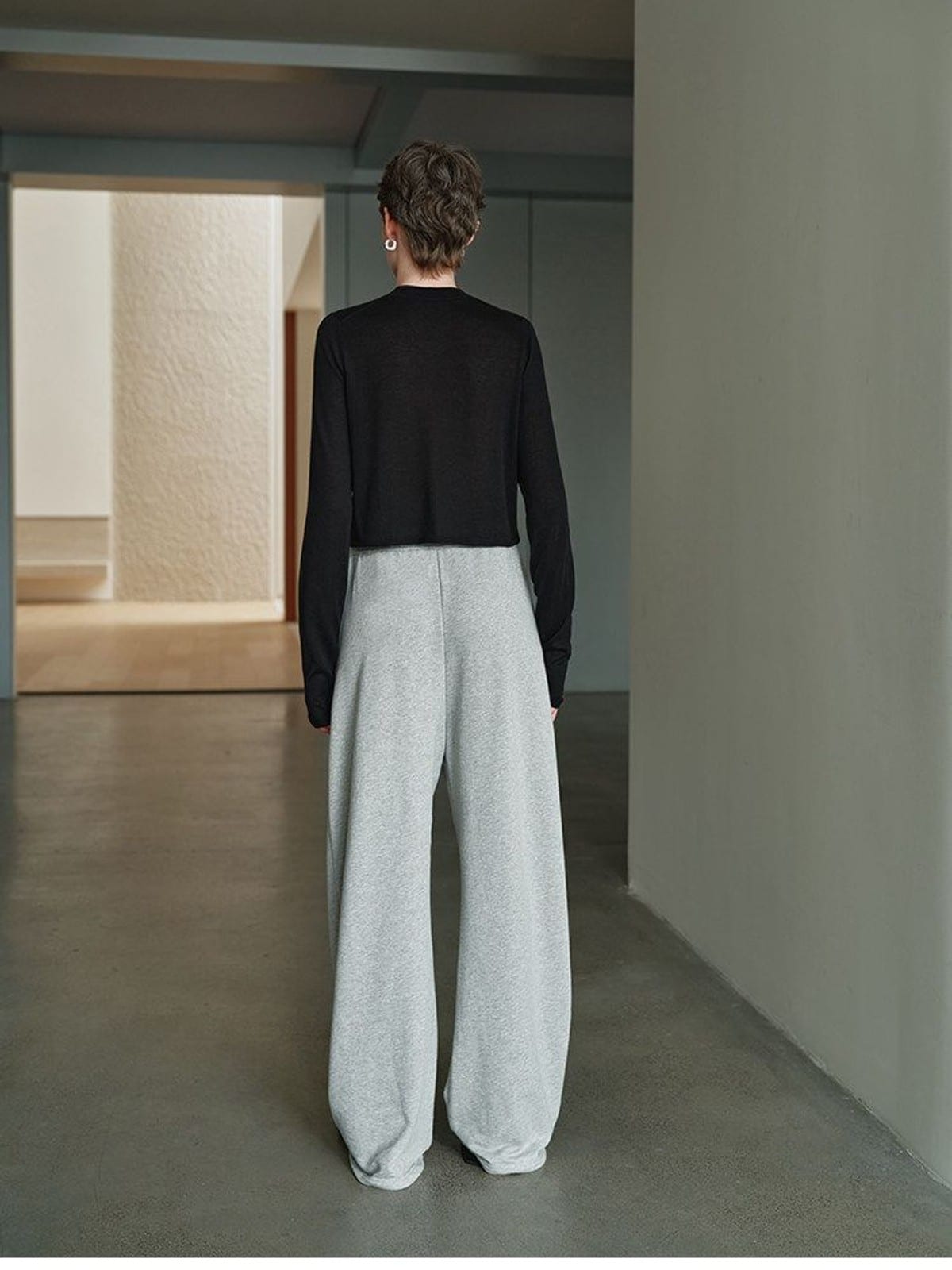 MSBEAST Cotton Terry Sweatshirt Tapered Joggers in Black - On Model