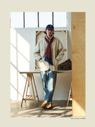 USAGE Washed Heavyweight Cotton Chore Jacket in Beige - On Male Model