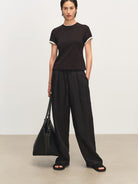 MSBEAST Cotton Blend Tapered Waist T Shirt in Brown - On Female Model
