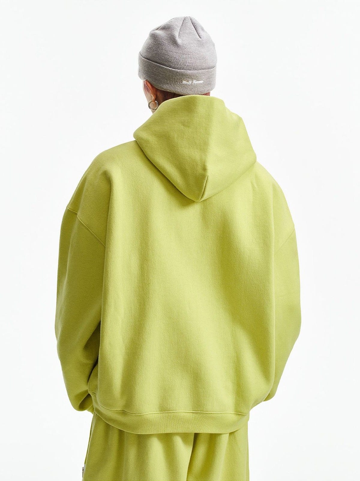 MEDM 3D Logo Two Way Zip Cotton Hoodie in Green - On Model