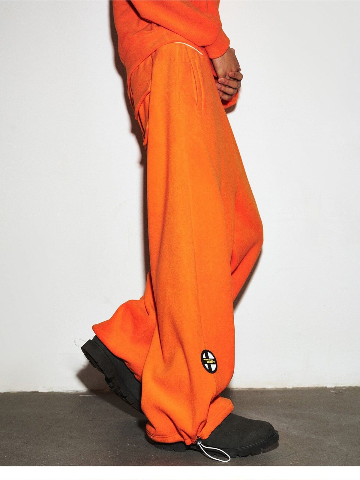 MEDM Polar Fleece Zip Hoodie Jogger Set in Orange - On Model