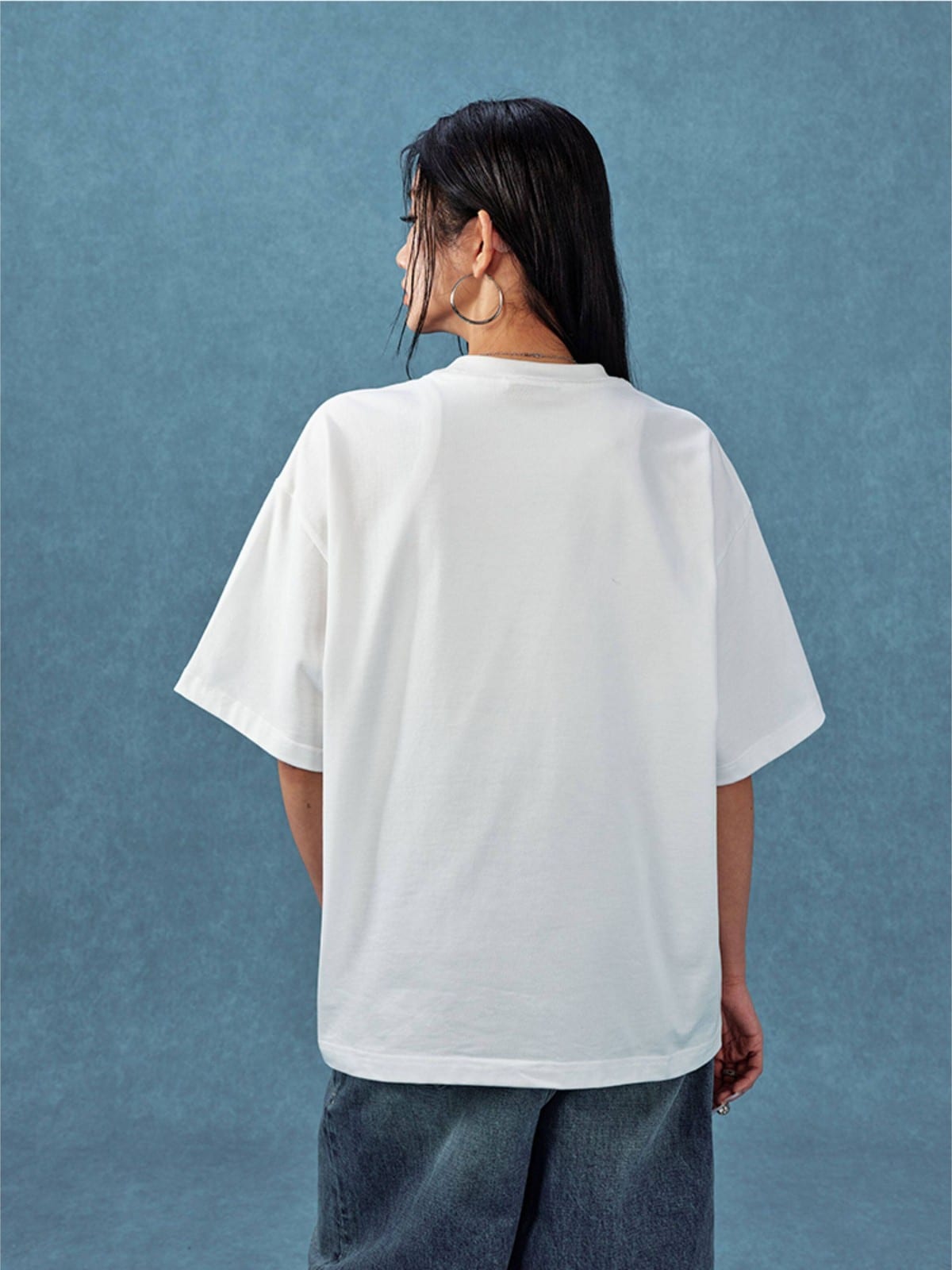 MEDM Letter Embroidery Cotton T Shirt in White - On Model