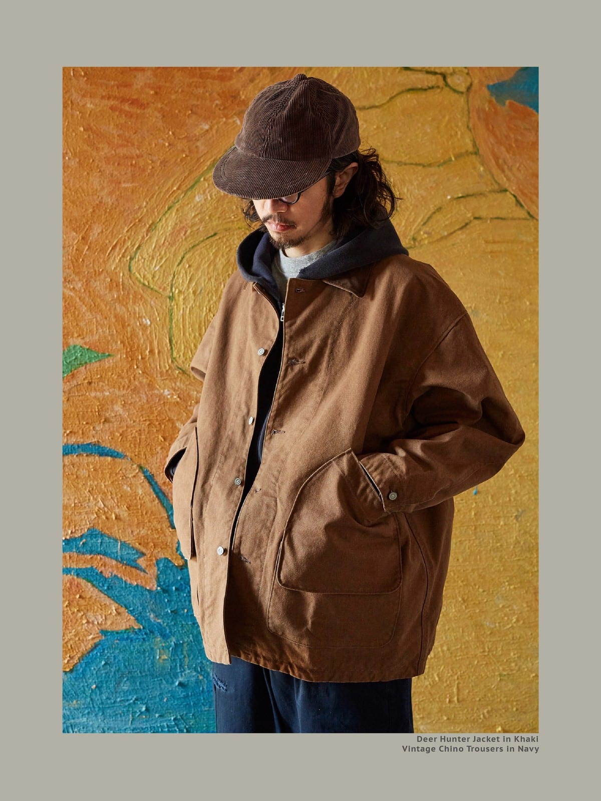 USAGE Heavyweight Canvas Hunting Jacket in Beige - On Male Model