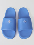 SMFK Leather Cross Detail Slide Sandals in Blue
