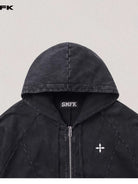 SMFK Washed Cotton Zip Up Hoodie in Gray - Detail