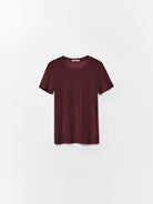 Random Piece Merino Wool U Neck Short Sleeve T Shirt in Wine