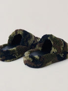 SMFK Cross Hardware Shearling High Heel Mules in Olive