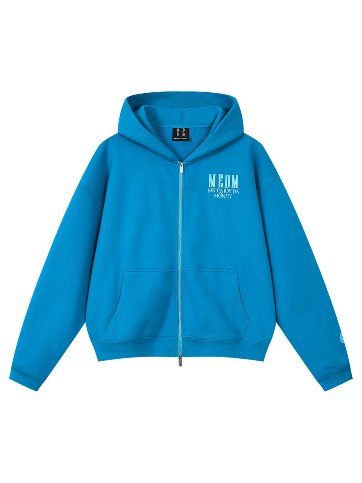 MEDM 3D Logo Two Way Zip Cotton Hoodie in Blue