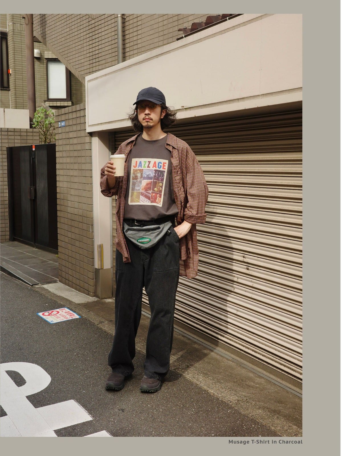 USAGE Heavyweight Graphic Cotton T Shirt in Dark Gray - On Male Model