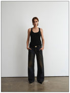 Fax Copy Express Basic 2 Distressed Wide Leg Jeans in Black - On Female Model