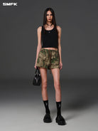 SMFK Cotton Blend Cargo Shorts in Olive - On Female Model
