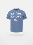 VLABMADE Distressed Slogan Boxy T Shirt in Blue