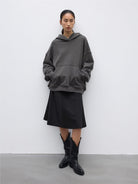 Random Piece Cotton Blend Drop Shoulder Hoodie in Gray - On Female Model