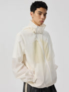 SIMPLE PROJECT Lightweight Offset Zip Jacket in White - On Male Model