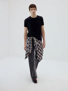 SIMPLE PROJECT Wool Blend Crewneck T Shirt in Black - On Male Model