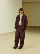 USAGE Textured Cotton Ramie Work Shirt in Purple - On Male Model
