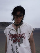 PERSONSOUL Graphic Print Sleeveless Hoodie in White - On Male Model
