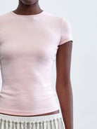 RARELY ALIKE Hourglass Cotton Crew Neck T Shirt in Pink - On Female Model