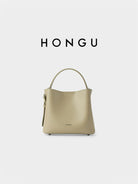 HONGU Cowhide Leather Bucket Bag in Beige