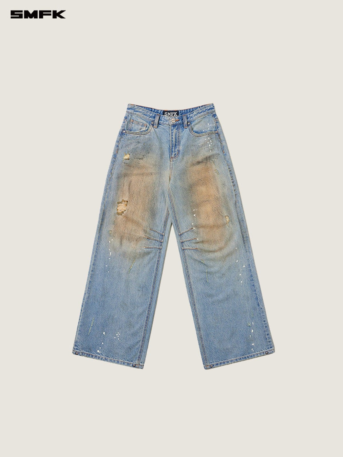 SMFK Distressed Dirty Wash Wide Leg Jeans in Denim