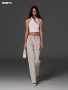 SMFK Vintage Wash Straight Leg Jeans in Light Gray - On Female Model