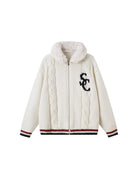 SweetChilling Sherpa Collar Varsity Jacquard Cardigan in White
