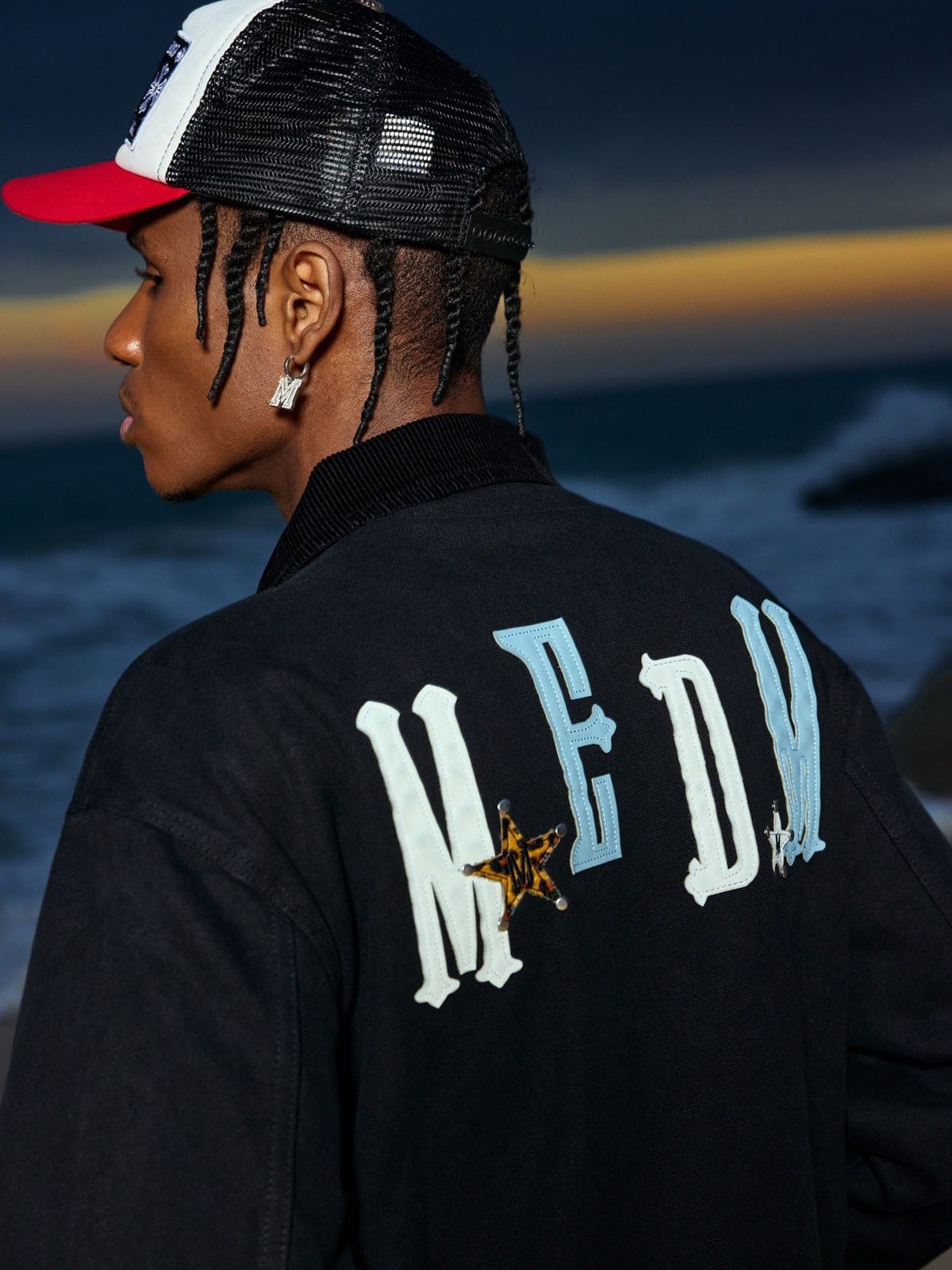MEDM Leather Paneled Cotton Detroit Jacket in Black - On Male Model