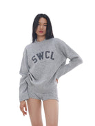 SweetChilling Relaxed Letter Jacquard Sweater in Gray - On Female Model
