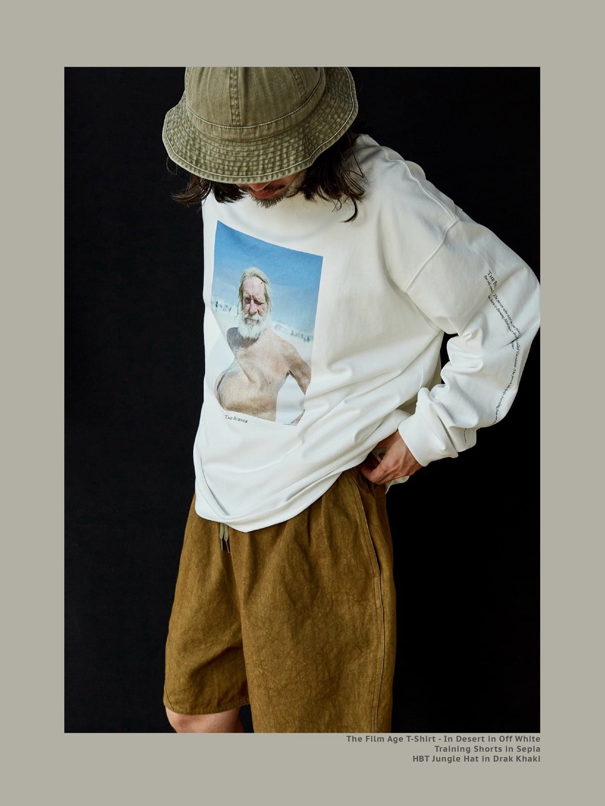 USAGE Vintage Photo Print Cotton T Shirt in White - On Male Model