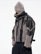 D5ove Faux Shearling High Collar Jacket in Black - On Male Model