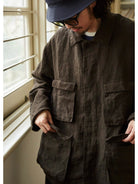 USAGE Linen Four Pocket BDU Jacket in Brown - On Male Model