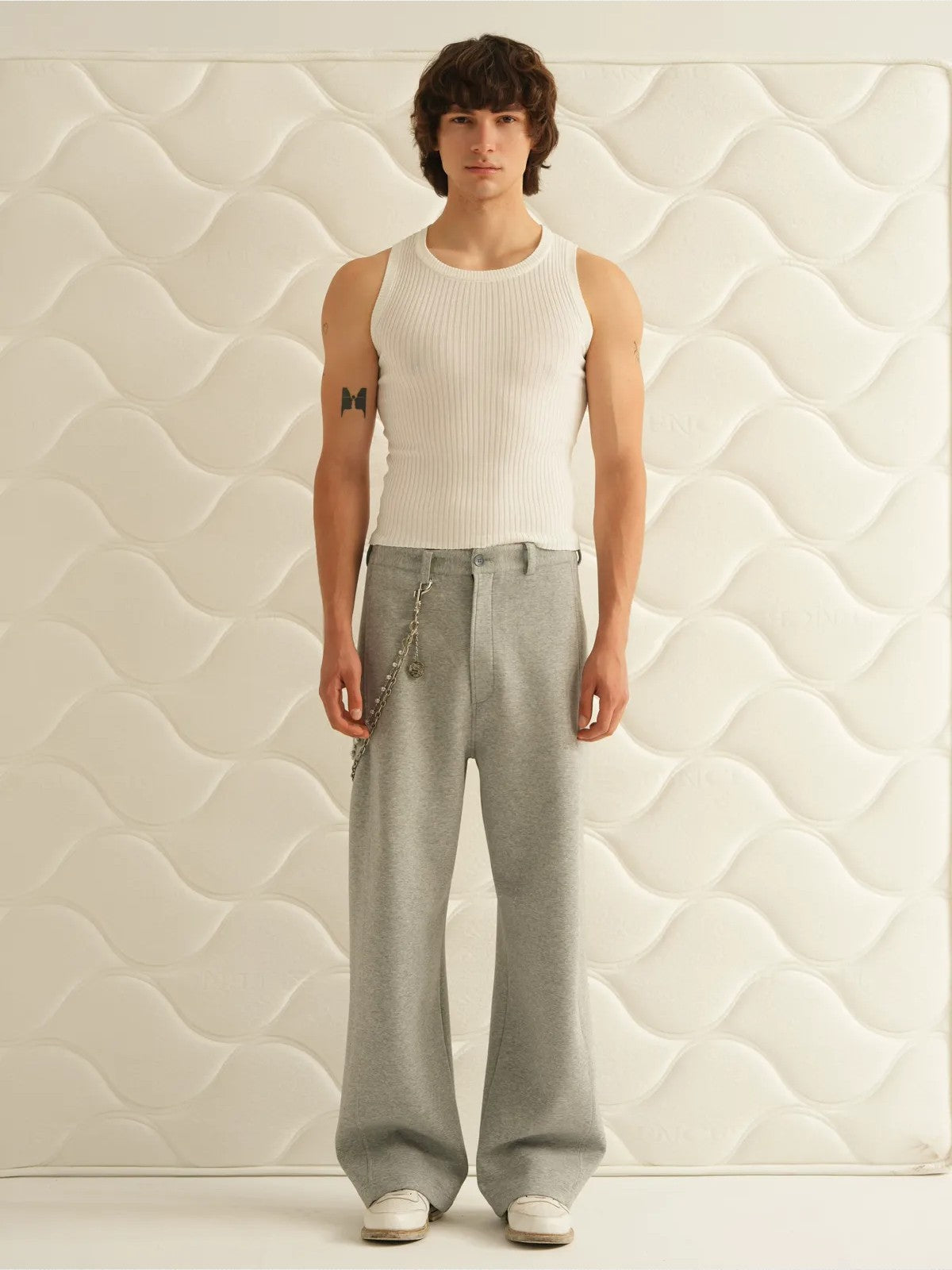 Retro 21 Air Layer Curved Leg Pants in Gray - On Male Model