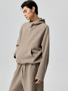 SIMPLE PROJECT High Neck Fleece Blend Hoodie in Beige - On Male Model