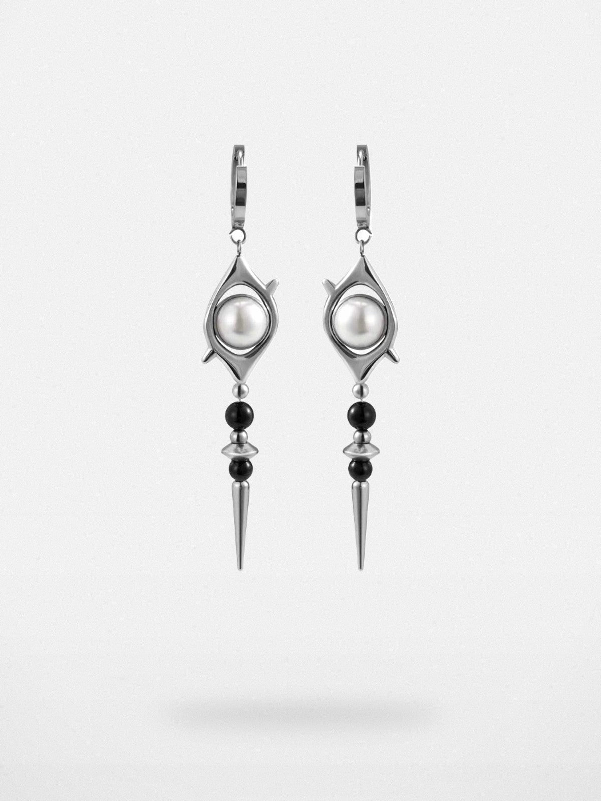 BLACKHEAD Pearl Eye Spike Drop Earrings in Silver