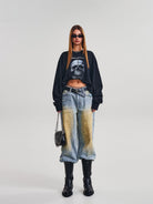 SMFK Skull Graphic Cotton Sweatshirt in Black - On Female Model