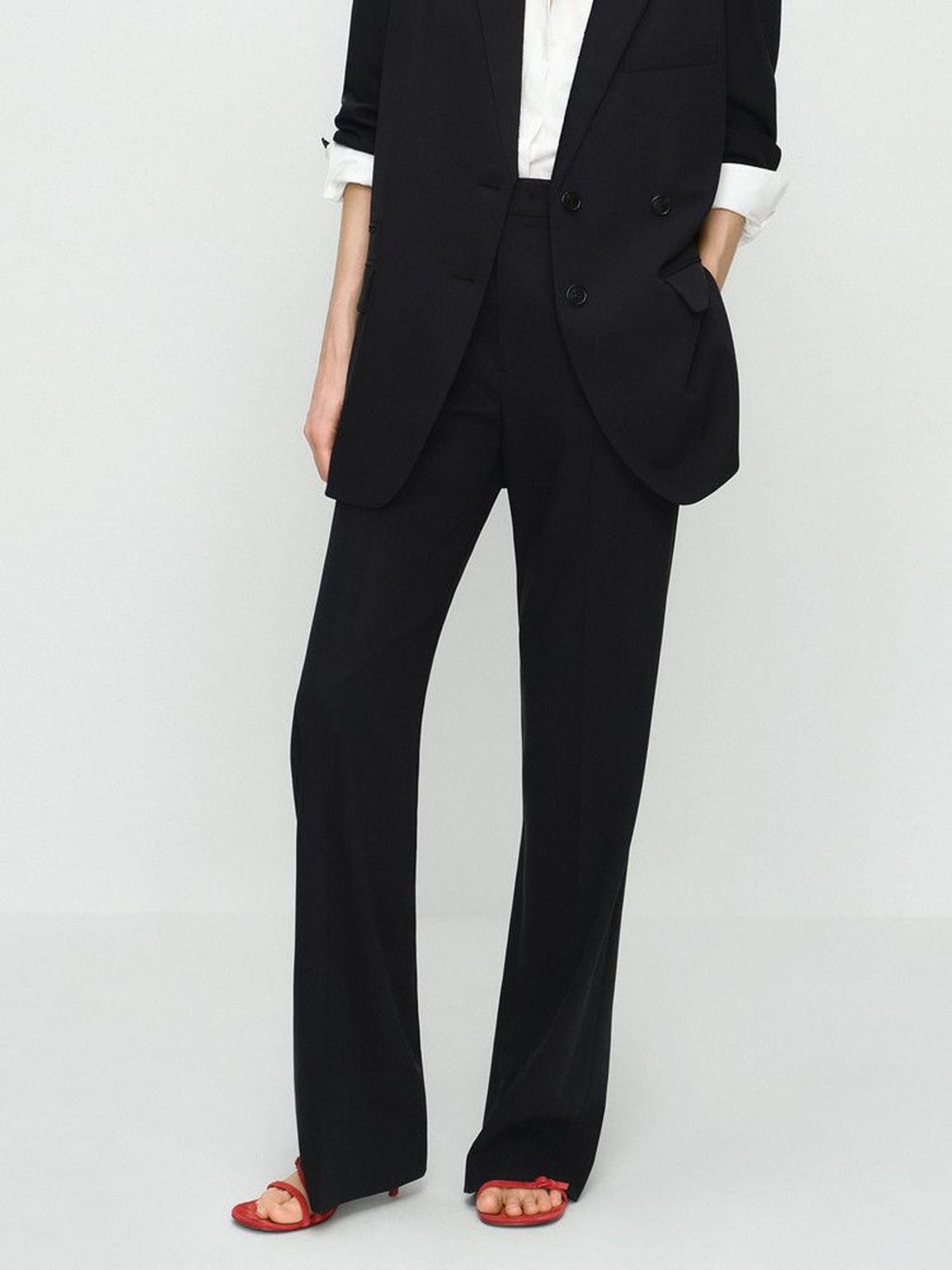 EDITION Merino Wool Micro Flare Trousers in Black - On Female Model