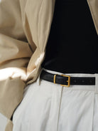 PANLULUPAN Full Grain Leather Square Buckle Belt in Black - On Model