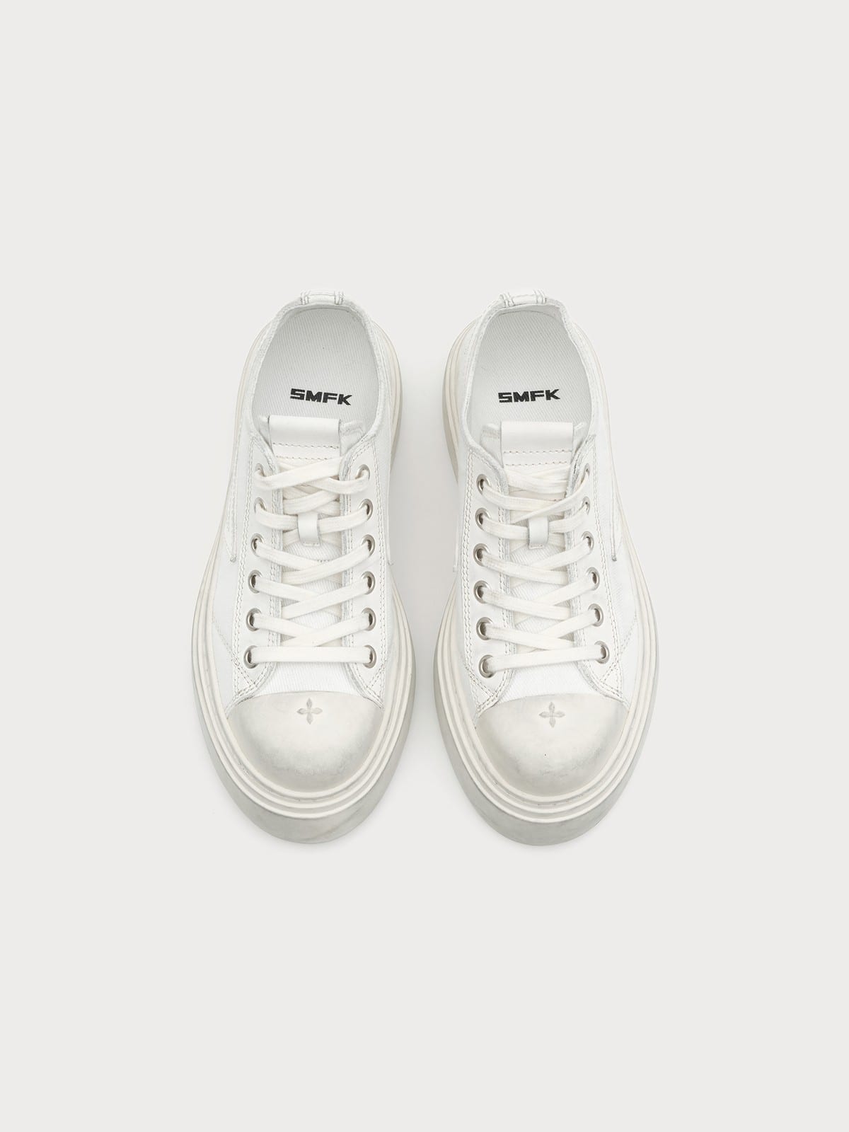 SMFK Distressed Canvas Skate Sneakers in White
