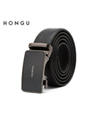 HONGU Cowhide Leather Automatic Buckle Belt in Black