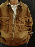 USAGE Heavyweight Canvas Cropped Workwear Jacket in Brown - On Male Model