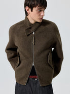 SIMPLE PROJECT Double Faced Wool Harrington Jacket in Brown - On Male Model